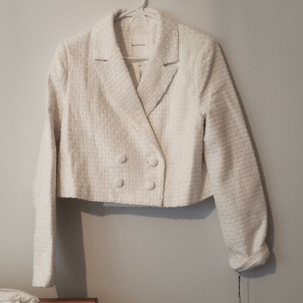 Avec Les Filles | NWOT crop cream double breasted tweed blazer jacket